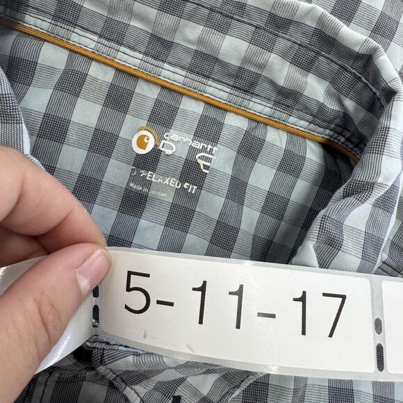 Carhartt Shirt Mens 2XL Gray Blue Plaid Short Sleeve Relaxed Fit Button Down - Picture 3 of 6